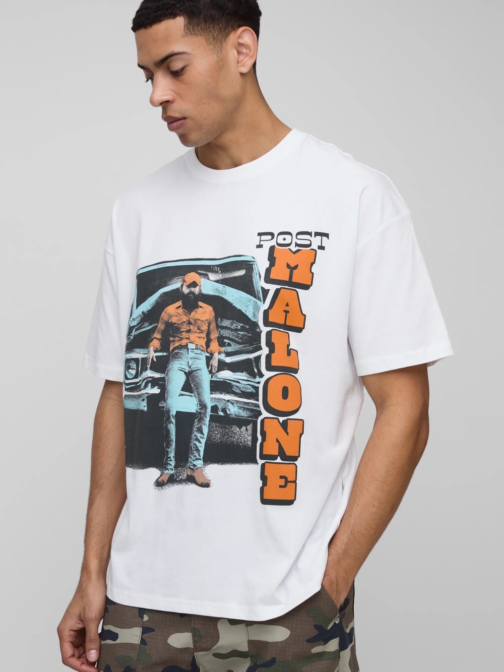 Post Malone White Short Sleeve Graphic Tee with Orange Print